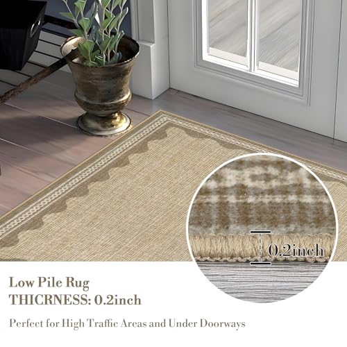 Garvee Living Room Rug 4x6 Washable Rug Modern Bordered Accent Rugs for Bedroom Ultra Soft Non Slip Lightweight Floor Cover Low Pile Stain-Resistant Foldable Carpet for Living Room Nursery Dorm Jute - color: Border Jute, size: 4' x 6' (Rectangular)