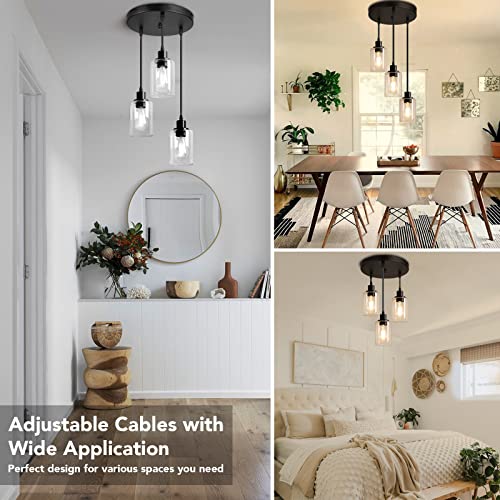 MAXvolador Industrial 3-Light Pendant Light, Adjustable Hanging Light Fixture with Clear Glass Shade, Pendant Lighting E26 Base Ceiling Lamp, Black - color: Black