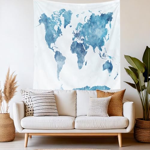 CAPSCEOLL Maps Tapestry, Map Tapestry Wall Hanging World Map Tapestry Blue Map Tapestry Kids Map Hanging Wall Art World Tapestry Blue College Dorm Room Decorations Christmas 50X60 Inches,Blue White - color: Blue White, size: 50"L x 60"W