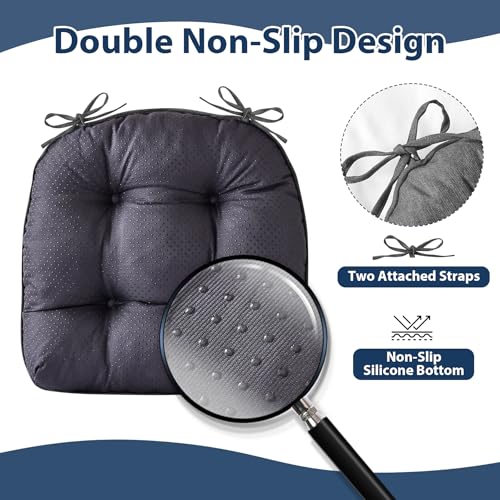 IASEAHK Chair Cushions for Dining Chairs, Seat Cushions for Kitchen Chairs, Indoor Seat Cushions with Ties, Tufted Foam Chair Pads, Non Slip Chair Cushions Set of 4, 15.5" x 15.5" x 4", Dark Grey - color: Dark Grey, size: Pack of 4