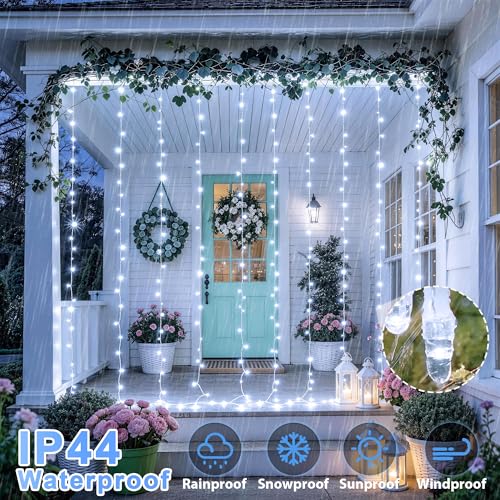JMEXSUSS 300 LED 9.8x9.8Ft Curtain Lights Indoor with Remote, White Christmas Lights Plug in, 8 Modes White String Lights for Bedroom Wall Wedding Reception Dorm Party Backdrop Window Outdoor Decor - color: White, size: 300 LED