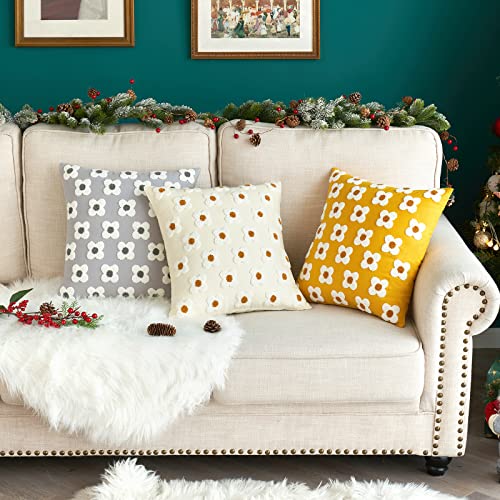 EMEMA Decorative Throw Pillow Covers Sun Flower Jacquard Pillowcase Cushion Case Square for Couch Sofa Bed Living Room Bedroom Set of 2, 18x18 Inch, Beige - color: A-beige, size: 18" x 18" (Pack of 2)