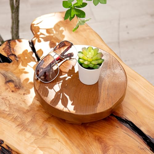 Teak Handmade Display Riser for Bathroom Counter Decor, Round Pedestal Stand for Shelf, Home Centerpiece Decor