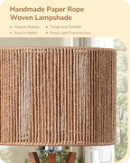 EDISHINE 17.5" Rattan Table Lamp, Wood Bedside Lamp with Handmade Paper Rope Woven Lampshade, Nightstand Lamp for Living Room, Bedroom, E26 Base, ON-Off Switch - color: Vertical Stripes