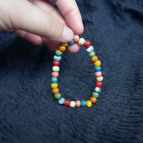 Handmade Green Boho Bracelets for Women, Bohemian Ceramic Beads Bracelets for Friends, Trendy Porcelain Stone Beaded Bracelets for Sisters - color: small colorful