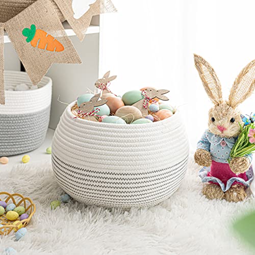 Goodpick Round Cotton Rope Storage Basket for Living Room, Bathroom, Kids' Corner & Shelves, Stores Towels, Cat Toys, Plants, White, 10"D x 8.3"H - color: White, size: 10"D x 8.3"H