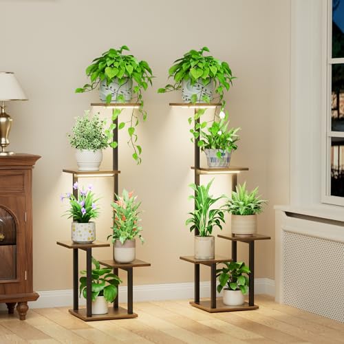 LATIBELL Plant Stand Indoor with Grow Light - 2 Pack Metal Plant Shelf for Indoor Plants Multiple, 5 Tiered Corner Plant Stand Shelves, Plant Rack Display Flower Holder for Living Room Patio Balcony - color: Black