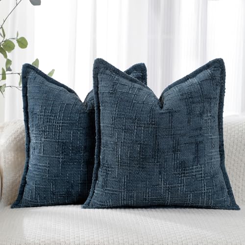 HPUK Fall Chenille Soft Throw Pillow Covers 18x18 Set of 2, Accent Cushion Covers for Living Room, Bedroom, Decorative Solid Color Pillow Covers for Couch, Sofa, Chair, Dusty Blue - color: Chenille-dusty Blue, size: 18" x 18" (Pack of 2)
