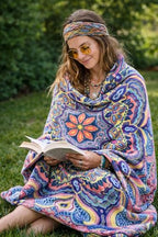Decorative Luxury Floral Fleece Throw Blanket: Mandala Bohemian Boho Botanical Paisley Damask Velvety Soft, Bright Shades of Purple Pink Yellow White Durable Plush Accent for Bed or Couch, 50" x 70"