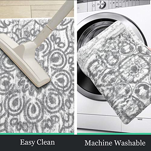 HEBE Hallway Runner Rug 2'x5' Washable Vintage Distressed Area Rugs Non Slip Laundry Rug Runner Boho Floor Carpet Runners for Hallways Entryway Laundry Room Kitchen Bathroom - color: Grey, size: 2' x 5' (Rectangular)