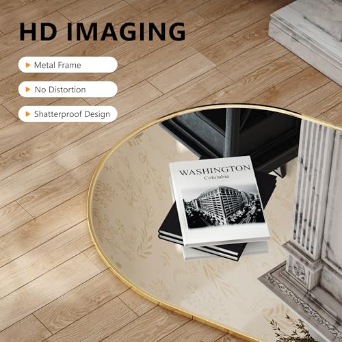 Arched Bathroom Mirror for Wall, 40" x 28" Gold Metal Frame Vanity Mirror, HD Glass Over Sink for Bathroom, Entryway, Bedroom - color: Gold, size: 40"L x 28"W