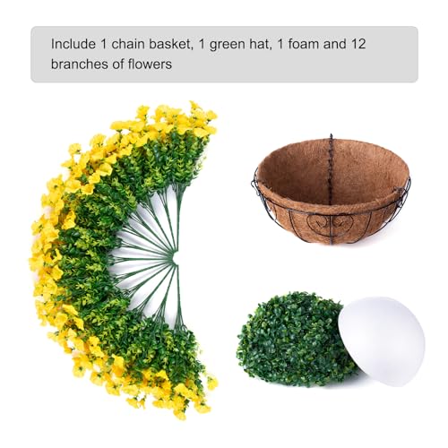 Artificial Fall Flowers Fake Hanging Plants Flowers Basket for Outdoors Autumn Decoration, Yellow Silk Morning Glory with Eucalyptus Look Real UV Resistant Faux Flowers for Outside Porch Patio Balcony - color: Yellow