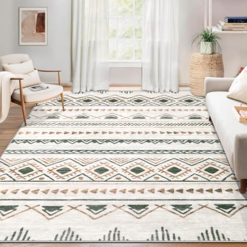 Area Rug Living Room Rugs 5x7 - Large Soft Boho Geometric Rugs, Non-Slip Foldable Washable Area Rug Non Shedding Morden Indoor Floor Carpet for Living Bedroom Office Dining Room(Brown Green,5'x7') - color: Brown/Green, size: 5' X 7' (Rectangular)
