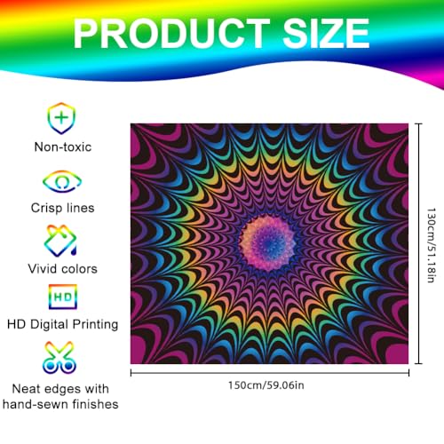 CRAFTYMELODY Mandalas Blacklight Tapestry Glow in the Dark Tapestry UV Reactive Colorful Wall Hanging 59×51 Inch with Hook Self Adhesive Sticker Clip for Bedroom Home Wall Decoration - color: Colorful Mandalas