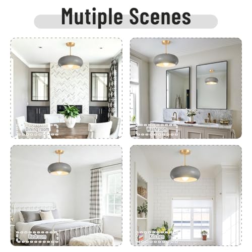 Gray Light Fixture Mid Century Semi Flush Mount Ceiling Light Nursery Close to Ceiling Lights Hallway Gold Semi Flush Mount Lamp Modern Porch Glass Chandeliers Entryway Overhead Light - color: Semi-Gray