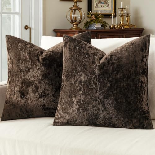 MIULEE Velvet Throw Pillow Covers Set of 2, Soft Neutral Decorative Fall Pillow Cases with Luxurious Textured Vintage Cushion Covers for Home Decor Couch Sofa Bed,Dark Brown 18x18 inch - color: Dark Brown, size: 18" x 18" (Pack of 2)