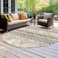 Rugshop Distressed Geometric Indoor/Outdoor Beige Round Area Rug Modern Tribal Stripe, Durable Stain Resistant Perfect for Patio, Backyard, Deck and Outdoor Lounge 8' Round - size: 7'10" x 7'10" (Rectangular)