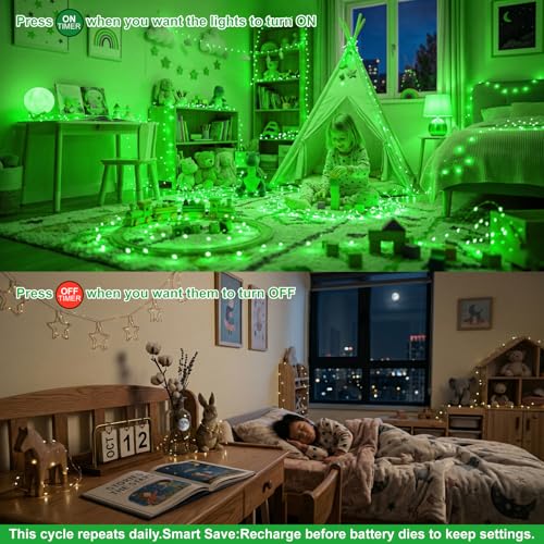 8 Pack Rechargeable LED Fairy Lights 7Ft 20LED Battery Operated with Remote, DIY Timer & 8 Modes, Mini Twinkle String Lights for Indoor Christmas Wedding Mason Jar Bedroom Party Table (Green) - color: Green