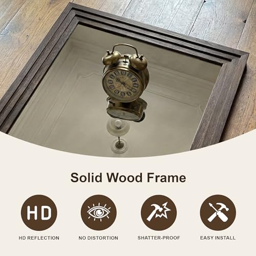 Wood Framed Mirrors for Wall, Brown Bathroom Vanity Mirror for Over Sink 24 x 36, Rustic Wall Mirror for Bathroom Sink Hallway Entryway Bedroom Living Room Farmhouse Boho Style - color: Wooden Brown, size: 36"L x 24"W