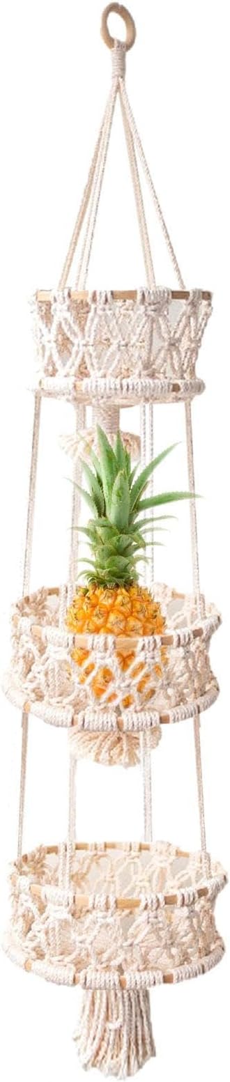 Multi Layer Woven Rope Organizer | Boho Hanging Plant Holder – 3-Tier Macrame Flower Basket, Decorative Indoor Pot Storage, Unique Hanging Ornament for Bedroom, Balcony, Kitchen, Office, Housewarming