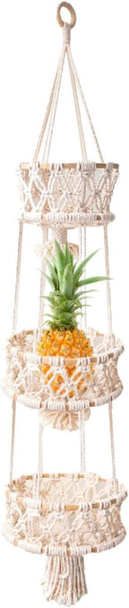 Multi Layer Woven Rope Organizer | Boho Hanging Plant Holder – 3-Tier Macrame Flower Basket, Decorative Indoor Pot Storage, Unique Hanging Ornament for Bedroom, Balcony, Kitchen, Office, Housewarming