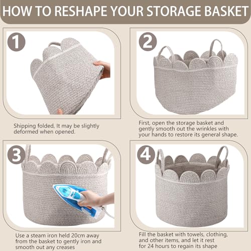 LemonRoad Brown Variegated Round Basket Large Blanket Basket 15.8" L X 15.8" W X13.8" H Scalloped Woven Baskets Cotton Storage Baskets for Nursery Classroom Closet Blankets Storage Home Decor - color: Brown Variegated, size: 15.8" L X 15.8" W X13.8" H