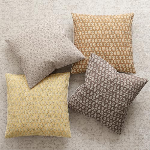 Foindtower Set of 2 Decorative Vintage Floral Print Throw Pillow Covers Neutral Modern Farmhouse Cushion Covers Boho Home Decor For Sofa Chair Couch Bedroom Living Room Outdoor,18×18 Inch,Light Yellow - color: Golden Cream, size: 18" x 18" (Pack of 2)