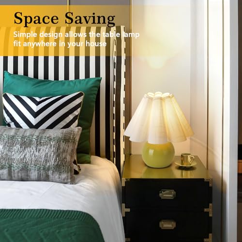 Green Small Touch Control Table Lamp for Bedroom, Green Bedside Lamps for Nightstand, Cute Mini Small Table Lamps for Small Spaces with Scalloped Shade for Kitchen Counter, Bookshelf, Living Room - color: Green, size: Touch Control