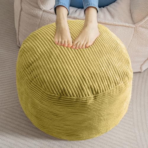 HIGOGOGO Round Stuffed Pouf Ottoman, Corduroy Poufs with Foam Chunk Filling, Furry and Fluffy Pouf Foot Stool Storage Ottoman, 20 X 15 Floor Poufs Foot Rest for Living Room, Green - color: Green, size: 20"D x 20"W x 15"H