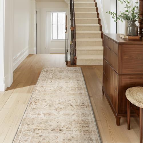 AMOAMI-2X10 Runner Rug-Washable Runners for Hallways-Soft Non Slip Bedside Rugs for Bedroom-Vintage Long Rug for Hallways Entryway Laundry Room Stair Kitchen Bathroom Beige - color: Beige, size: 2' X 10' (Rectangular)