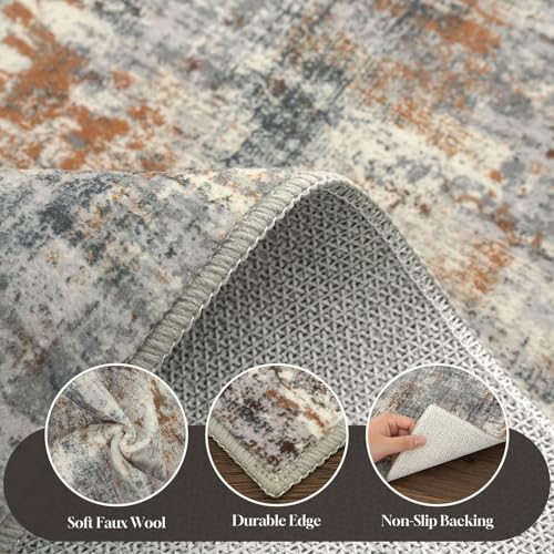 Lansny Abstract Small Area Rug 2x3 Entryway Rugs Washable Door Mat Entrance, Non Slip Kitchen Rugs, Rubber Backed Throw Rug Printed Faux Wool Floor Carpet for Front Door Foyer Entry Sink, Grey/Multi - color: Orange Grey Multi, size: 2' x 3' (Rectangular)