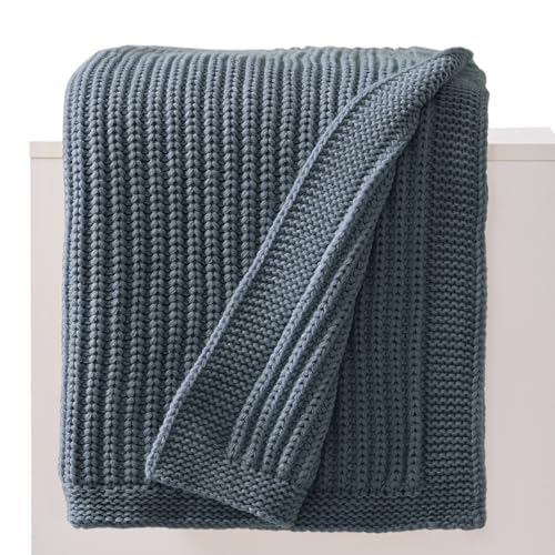 Chunky Knit Dusty Blue Throw Blanket for Couch Soft Cozy Lightweight Decorative Blanket for Couch Sofa Bed Living Room,Spring Throw 60"x80" - color: Dusty Blue, size: 60"x 80"