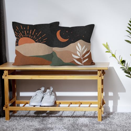 HIWX Boho Pillow Covers, Boho Sun Moon Mountains Decorative Pillowcase Throw Pillow Cover 18x18,Boho Throw Pillows,Boho Sun Desert for Sofa Bed Room Home Bedroom Decor Set of 2 Pillow Case - color: Black-boho-set of 2