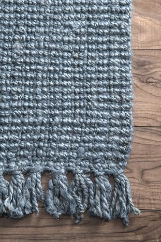 Nuloom Daniela Blue, 6' x 9', Handmade, Jute, Tassel, Soft and Textured, High Traffic, Stain Resistant, Easy Clean, Durable Area Rug for Bedroom, Living Room, Dining Space, Foyer, Entryway - color: Blue, size: 6' x 9' (Rectangular)