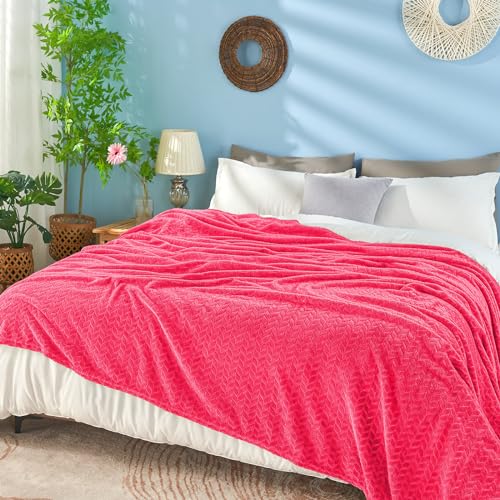 inhand Hot Pink Fleece Twin Blanket, Lightweight Leaves Pattern Fuzzy Blanket for Couch Sofa, All Season Use, 60 x 90 Inches - color: Hot Pink, size: Twin/Twin XL-60x90 IN