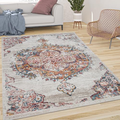 Paco Home Vintage Rug Oriental Design with Modern Ornaments in Faded Cream, Size: 5'3" x 7'7" - color: Cream, size: 5'3" x 7'7" (Rectangular)