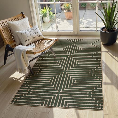 Lahome Boho 3x5 Easy Jute Rugs for Entryway, Non Slip Green Area Rug, Maze Lines Modern Washable Rugs for Bedroom, Low Pile Indoor Outdoor Carpet for Deck Porch Backyard - color: Lines-green, size: 3' x 5' (Rectangular)