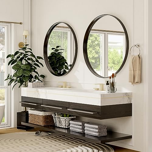 32 Inch Round Bathroom Mirror - Wall Mounted Circle Mirror with Metal Frame, Modern Home Suitable for Bathroom, Vanity, Entryway, Living Room, Wall Decor,Black - color: Black, size: 32"L x 32"W