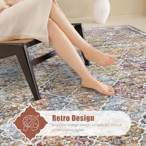 YARNSCAPE 3' x 5 ' Washable Area Rug - Low Pile Soft Vintage Indoor Rug for Living, Dining or Bedroom - Lightweight Carpet with Non-Slip Backing - Foldable for Easy Placement, Multi - color: Trellis-multi, size: 3' x 5' (Rectangular)