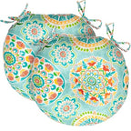 FUNHOME Outdoor Round Bistro Seat Cushions with Ties, Fluffy Tufted Patio Chair Pads 15"x15"x4", Set of 2 Water-Resistant Round Outdoor Chair Cushions for Home Garden Cyan Circle - color: Green Circle
