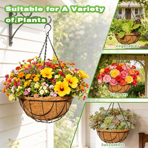 2 Pack 12 Inch Metal Outdoor Hanging Baskets Black Heavy Duty Hanging Planters with Coco Liners for Indoor Outdoor Plants Gardens Patios Terraces（Earth） - color: Earth