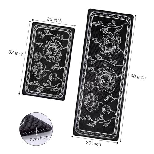 ROTTOGOON Kitchen Floor Mat Set of 2, Cushioned Anti Fatigue Kitchen Mat 20"x32"+20"x47", Non-Slip Waterproof Kitchen Rug, Premium PVC Comfort Kitchen Mats and Rugs for Kitchen, Office, Home, Laundry - color: Black, size: 20"x32"+20"x48"