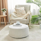 Inflatable Pouf Ottoman, 21x10 Inches Stuffed Chenille Ottoman with Inflatable PVC Liner, Foot Rest with Portable Handle, Round Floor Pillow for Living Room, Bedroom, Kids Room - color: White