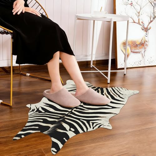 BENRON Zebra Print Area Rug, Black and White Rugs for Living Room Bedroom, Cute Animal Hides and Skins for Kids Nursery Home Decor, 2.3 x 3.6 ft - color: Black/Ivory/Brown, size: 2'4" x 3'7" (Irregular)