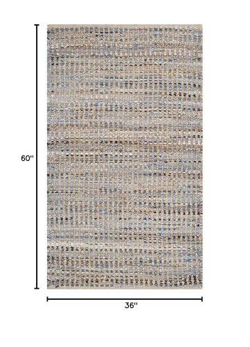 SAFAVIEH Cape Cod Collection Accent Rug - 3' x 5', Natural & Blue, Handmade Flat Weave Coastal Braided Jute, Ideal for High Traffic Areas in Entryway, Living Room, Bedroom (CAP352A) - size: 3' x 5' (Rectangular)