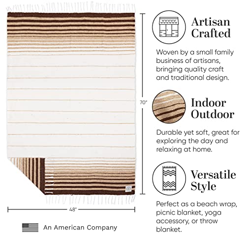 Black and Tan Mexican Blanket by Laguna Beach Textile Co - Beach, Yoga, Camping, or Decorative Throw Blanket - Traditional Handmade Serape - Mocha Tulum - color: Mocha