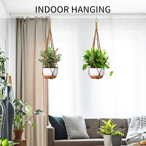 Macrame Plant Hanger - Fits 6-15 Inch Pots, Hanging Planter Holder for Indoor Outdoor, Cotton Rope Boho Home Decor, 43 Inch, Set of 2, Brown - color: Brown, size: 43+43in