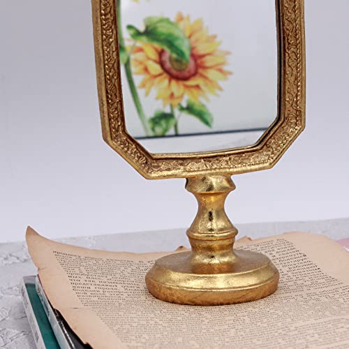 Funerom 3.9 x 5.1 inch Small Vintage Decorative Mirror, Desktop Mirror for Bedroom Living-Room Dresser Decor, Square Gold
