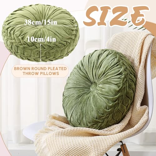 Drydiet 1 Pcs Round Throw Velvet Pillows Decorative Pleated Throw Pillows Diameter Accent Pumpkin Boho Chair Cushion for Couch Sofa Home Decoration (Olive Green,15'') - color: Olive Green, size: 15''