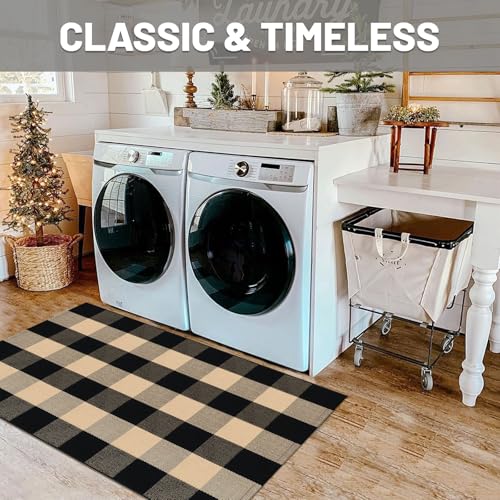 IOHOUZE Buffalo Plaid Checkered Rug 27.5 x 43 Inches Front Door Mats, Washable Area Rugs for Front Porch Welcome Mats Indoor Outdoor, Entryway Door Rug for Entryway, Home Entrance, Tan Black - color: Tan and Black, size: 2'4" x 3'8" (Rectangular)
